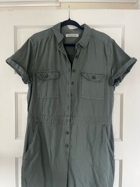 Outerknown Short Sleeve Utility Jumpsuit in Olive Green